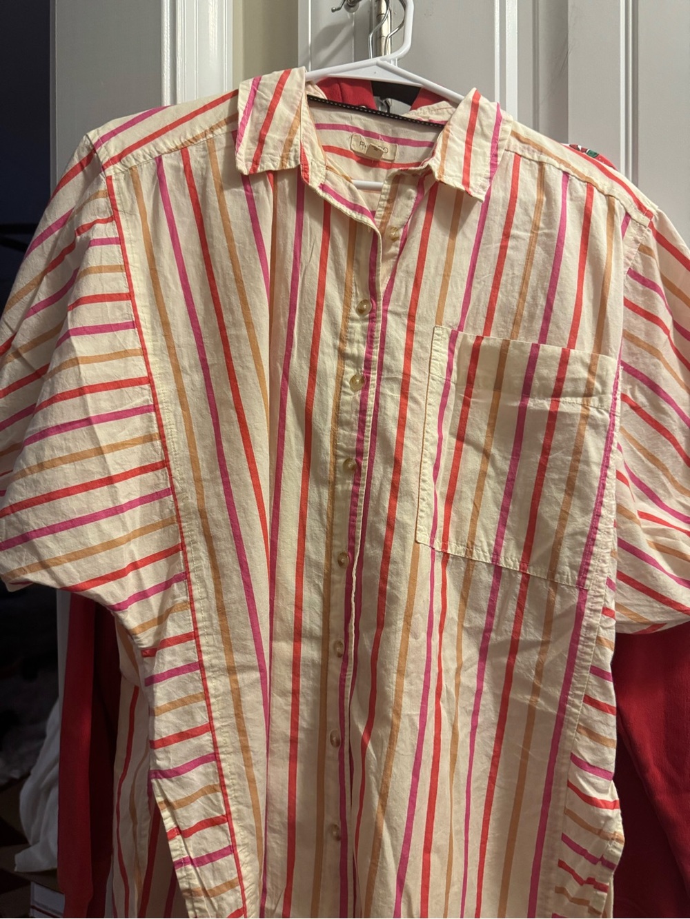Pilcro Cream Button-Down Shirt with Pink & Orange Stripes